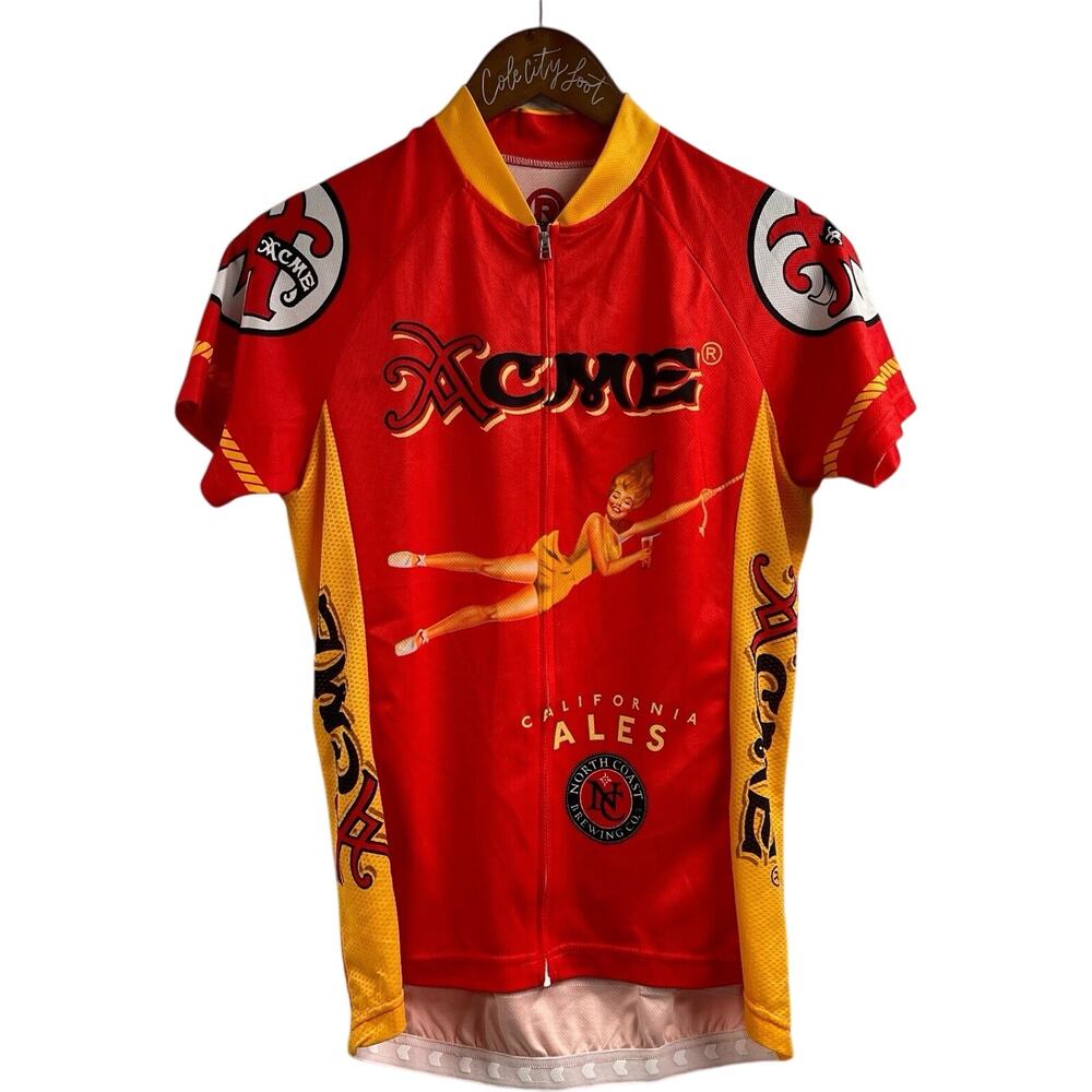 Acme California Ale Cycling Jersey Women’s Large Full Zip 3 Pocket Bright Red
